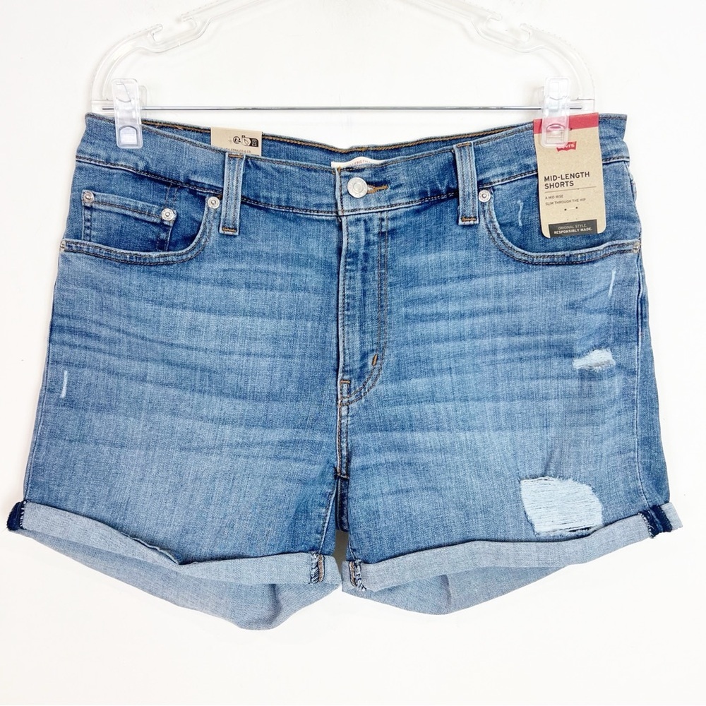 LEVI’S MID LENGTH DENIM SHORTS ROLLED CUFF WOMENS SZ 32 NWT